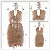 Bright Glitter Silk Sexy Party Dress WoHalter Mini Summer Dress Hollow Out Bandage Dresses