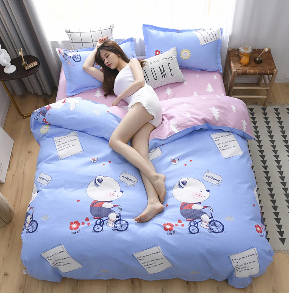 

Thumbedding Cycling Bear Bedding Set Single Cartoon Classic Blue Duvet Cover King Size Queen Twin Full Unique Design Bed Set