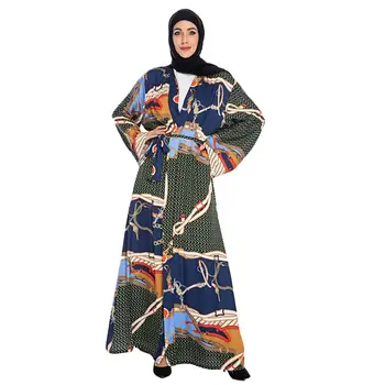 

Elegant Chic Open Abaya Women Muslim Hijab Dress Lace-up Print Kimono Islamic Clothing Dubai Arab Kaftan Elbise Abayas Dresses
