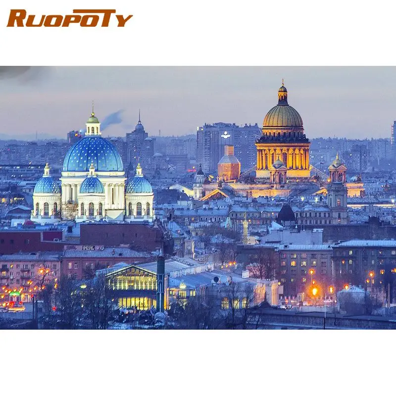 

RUOPOTY DIY Frame Painting By Number Night Castle Scenery Picture By Numbers Kits Acrylic Paint On Canvas For Home Decors Artcr