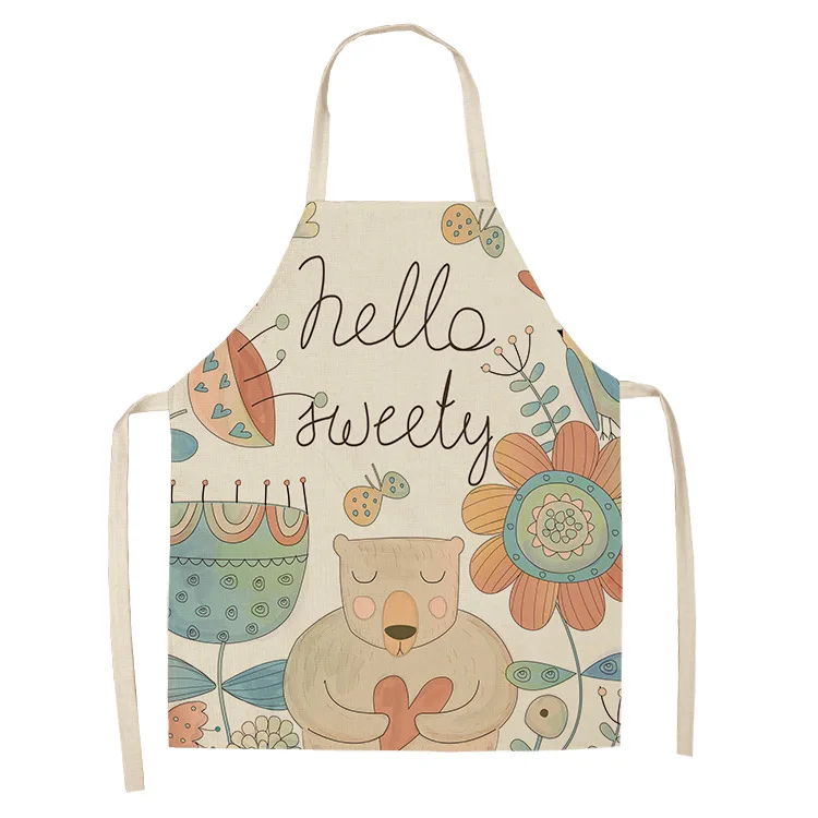 1 Pcs Lovely Cartoon Rabbit Printed Kitchen Aprons for Women Kids Sleeveless Cotton Linen Cooking Cleaning Tools