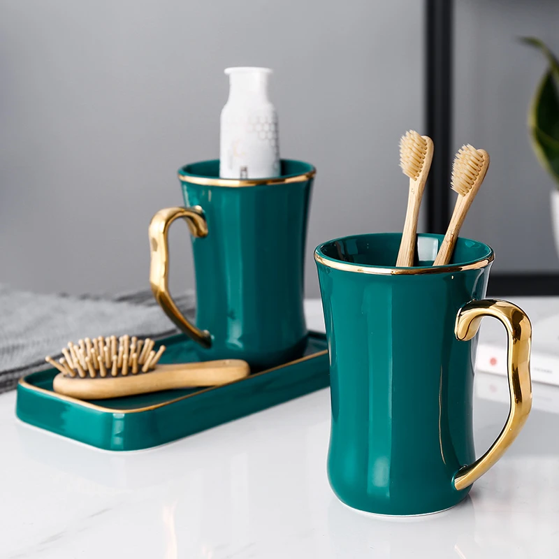 European ceramic bathroom wash set Simple mouth brushing cup ceramic drawer a few lovers cup toothbrush holder