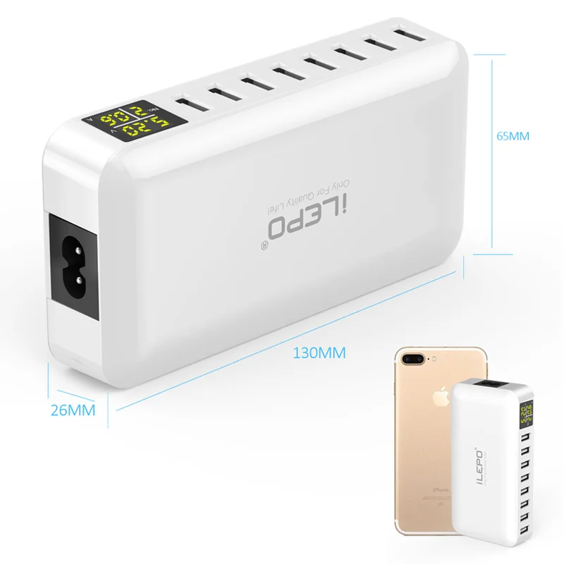 ILEPO i6 USB зарядное устройство 8-портовое качественное зарядное устройство для телефона с ЖК-дисплеем 5 в 8А для huawei Xiaomi внешний аккумулятор для планшета iPhone 8 X samsung