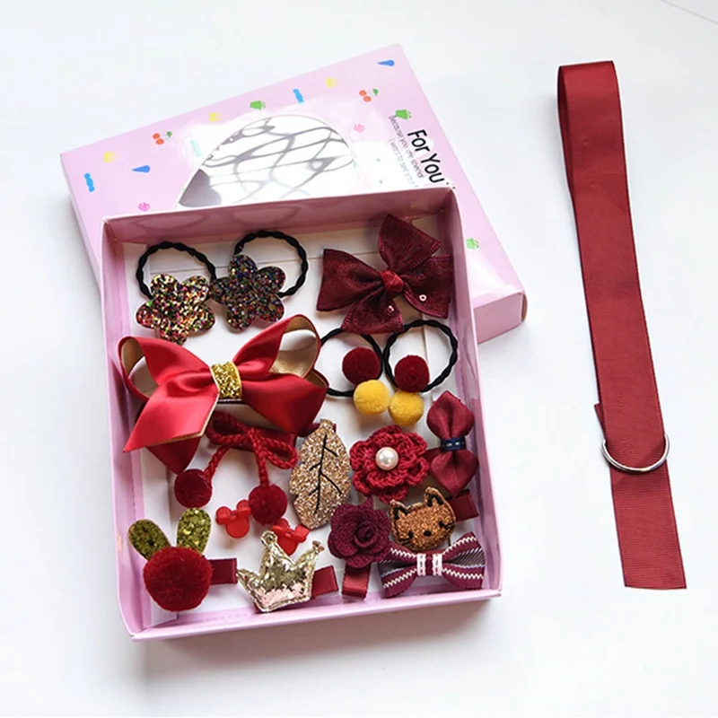 18pcs Kid Lovely Rubber Band Children Cartoon Hair Clip Girl Gift Headwear Boxed Hairpin Hair Rope Accessories Hair Ring Circle