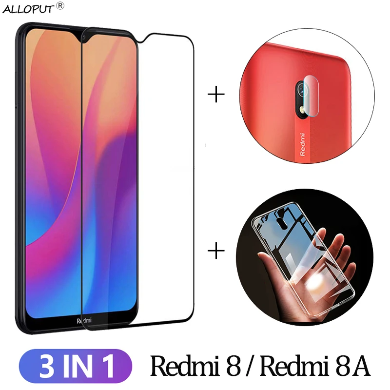 3 в 1 полное покрытие стекло для redmi 8a xiaomi 8 а защита экрана камеры xiomi защитное на
