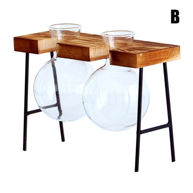 Hidroponikus Üveg Ültetvények Vázák Átlátszó Mini Otthoni Növényi Edények B88 Fa Kerettel - Image 5