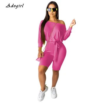 

Autumn Solid Slim Playsuit Casual O Neck Long Sleeve Bandage Shorts Jumpsuit Elegant Night Club Bat Sleeve Overalls For Women