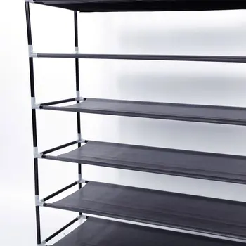 

Simple Assembly 10 Tiers Non-woven Fabric Shoe Rack with Handle Black