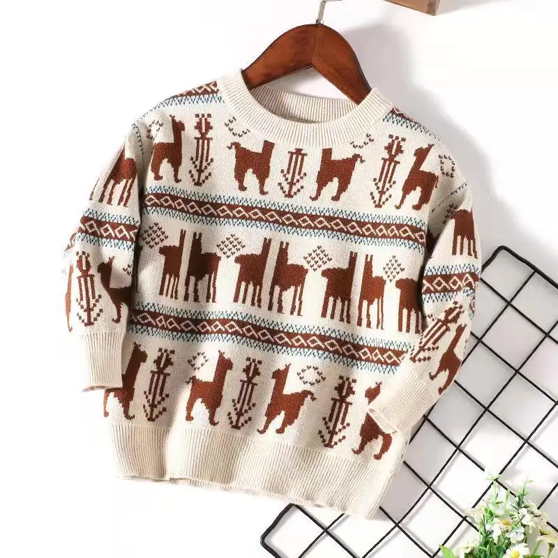 Новые детские свитера, детские пуловеры на осень и зиму, Рождественский свитер с длинными рукавами и вырезом лодочкой для мальчиков и девочек