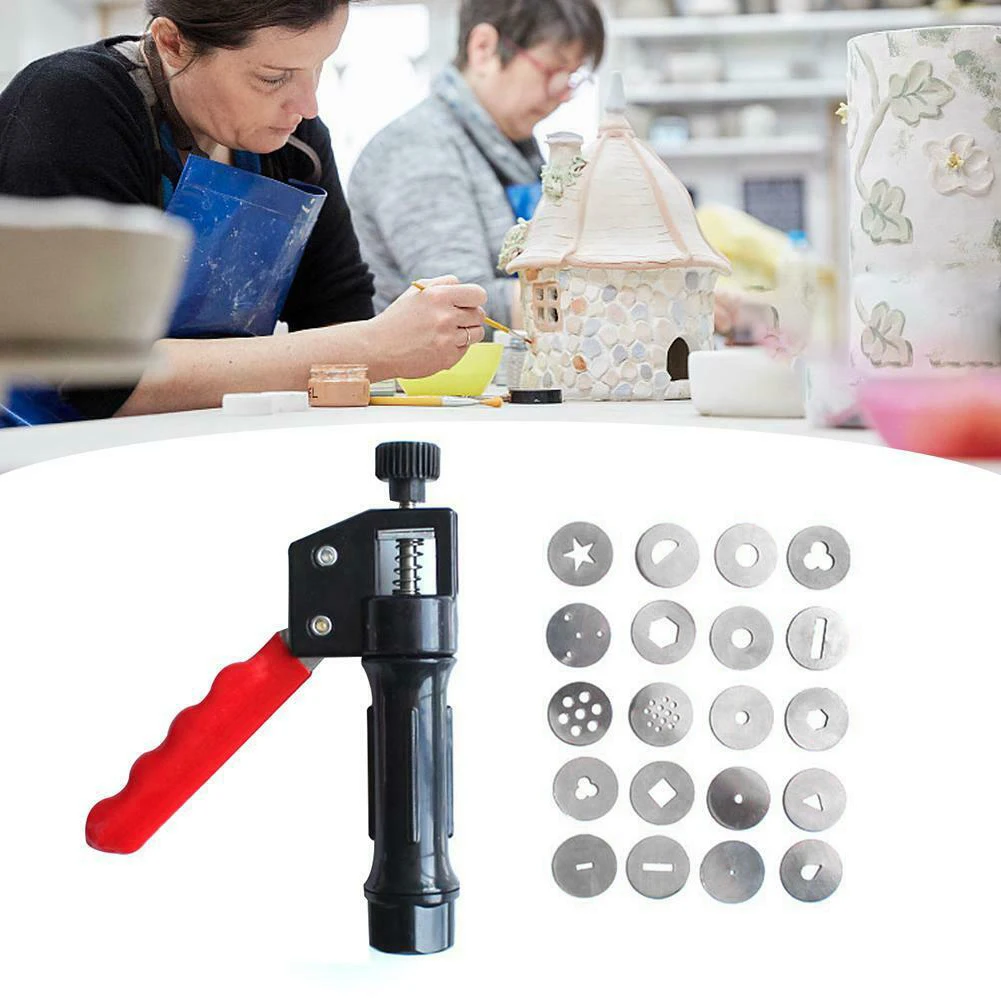 

Clay Extruder Hand-held Soft Clay Mud Squeezer with 20 Different Nozzles Biscuit Cake Decorating LB88
