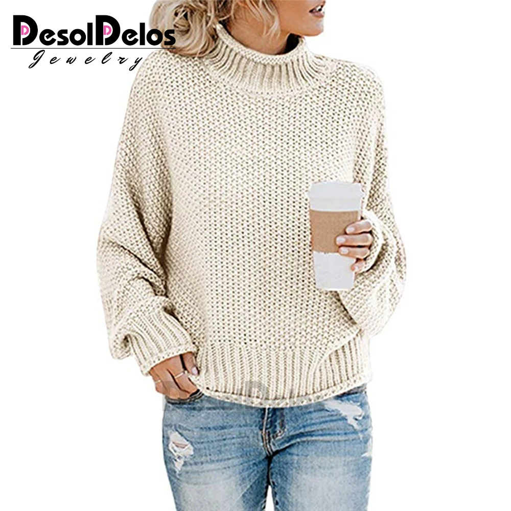 

Casual Loose Autumn Winter Turtleneck Sweater Women Oversize Solid Knitted Sweaters Warm Long Sleeve Pullover Sweater Black