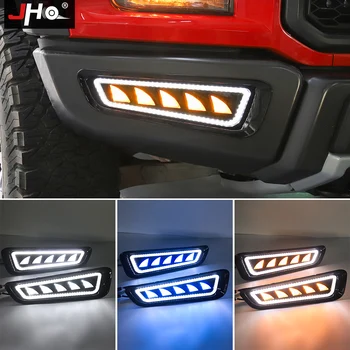 

JHO Tricolor DRL LED Daytime Running Lights with Turn Signal Fog Lamp For Ford Raptor 2017 2018 2019 2020 Car Accessories