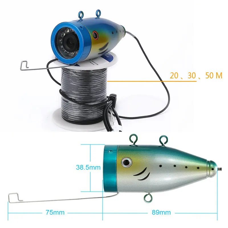 Câmera de Pesca Infravermelha para a Pesca do Gelo Brancos + 15 Lâmpada Dobro Leds Polegada 15 m 50 1000tvl Pces - Mar Rio 30 7 6 Lâmpada dobro 30 leds 7 Polegada 15