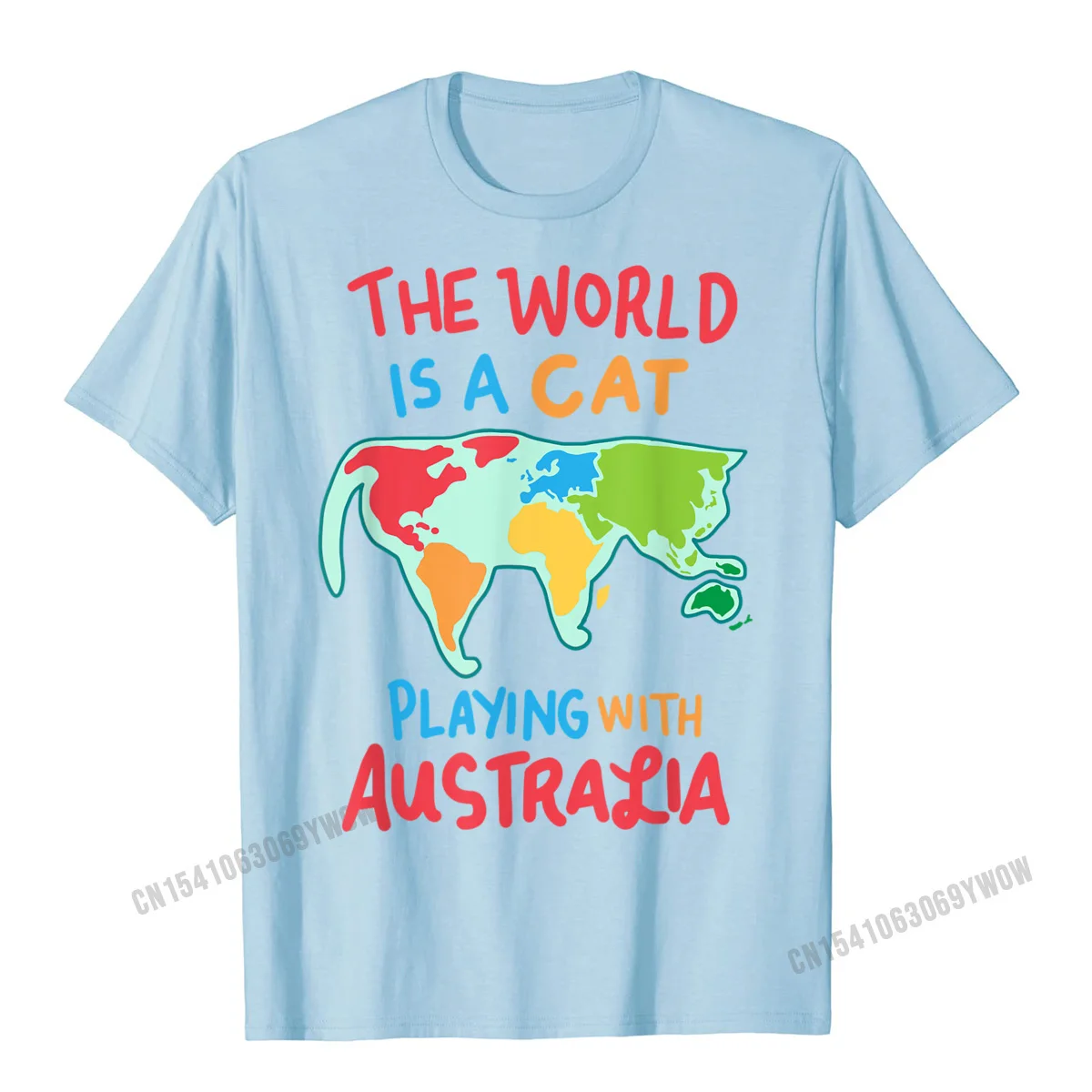 Personalized Casual Tops Tees Short Sleeve for Male Pure Cotton Lovers Day O-Neck T Shirts Summer Tees On Sale The World Is A Cat Playing With Australia T-Shirt__1010 light