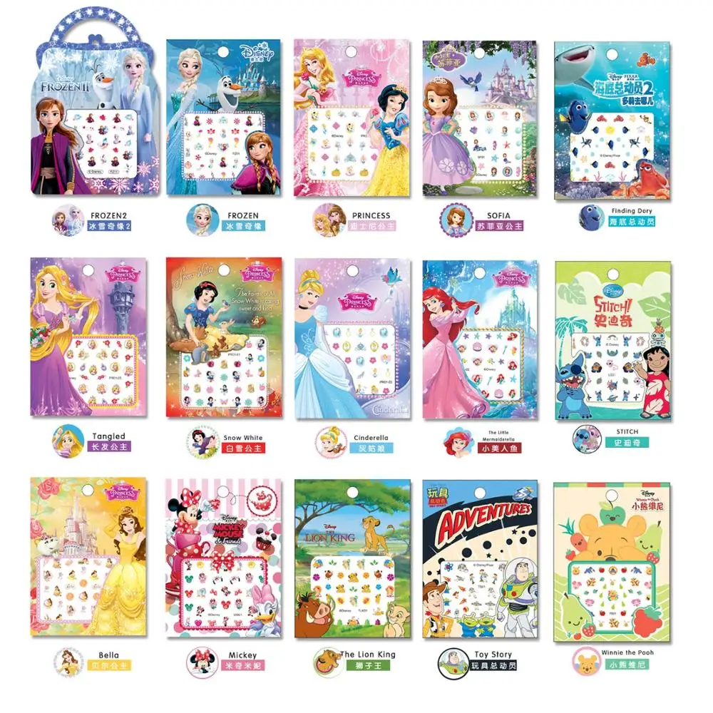 21 diseños chicas congelados princesa elsa Anna maquillaje uñas pegatinas Disney nieve Sophia blanco Mickey Minnie a los niños pendientes juguete de dibujos animados