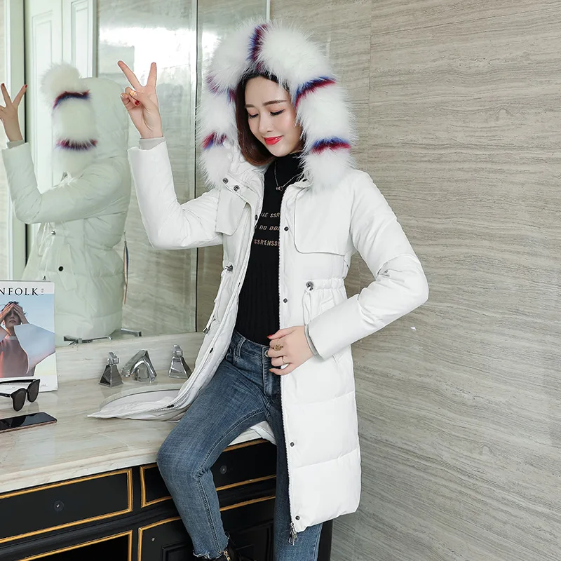

Down Jacket Cotton-padded Clothes Women's 2019 New Style Korean-style Popular Large Fur Collar Slim Fit Slimming Mid-length Autu