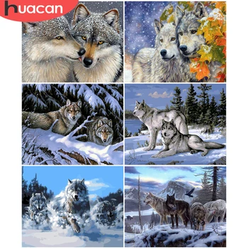 

HUACAN Painting By Number Wolf Animal HandPainted Art Gift DIY Pictures By Number Winter Home Decors