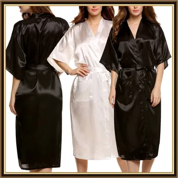 

Women's Black Summer Satin Kimono Bathrobe Women Bride Bridesmaid Wedding Robe Dress Gown Sexy Solid Half Sleeve Sleepwear S-2XL