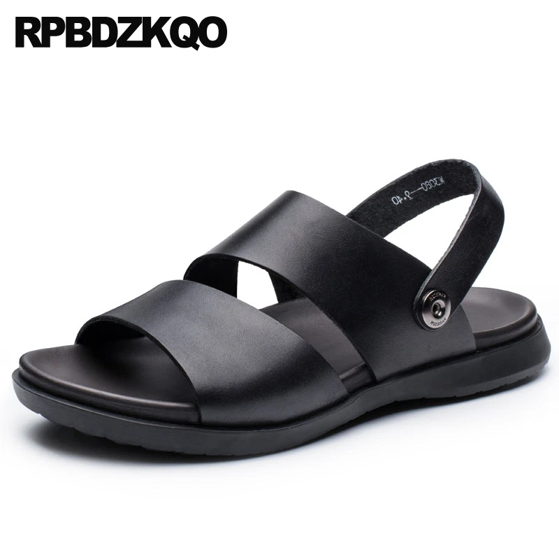 Mens Leather Strap Sandals Open Toe Soft Sole Summer Beach Walking Slider Shoes