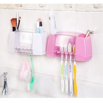 

Bathroom Kitchen Family Wall Stand Plastic Dust-proof Toothbrush Holder Paste Type Toiletries Toothpaste Storage