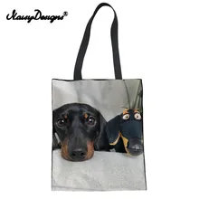 Женская Холщовая Сумка для покупок, многоразовый тканевый мешок с принтом таксы, милая собачья льняная пляжная сумка для девочек, повседневная сумка