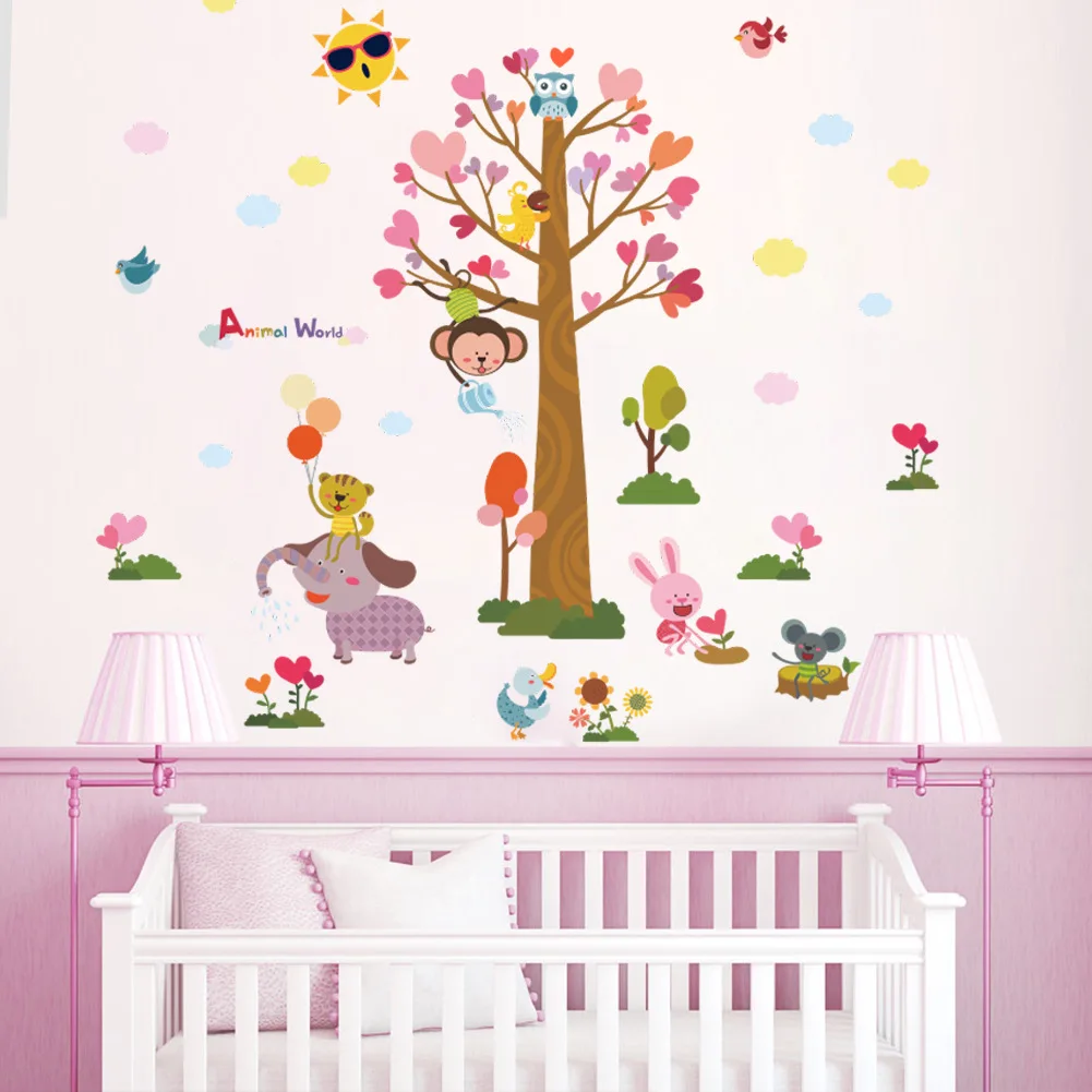 ZY164 стиль AliExpress горячая Распродажа мультяшное изображение слона зоопарка дерево детская комната окружающей среды декоративные стены Sticke