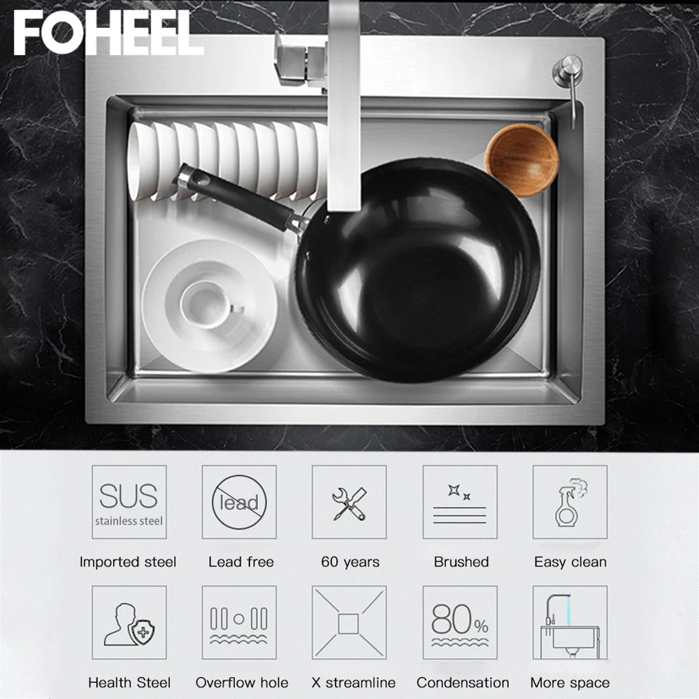 FOHEEL Kitchen Sink Basin Single Double Triple Kitchen Sink Drain Basket And Drain Pip Rectangular with Stretch Basket Gift