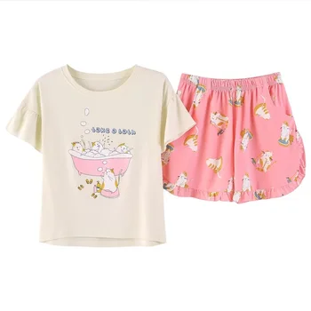 

New Cute Pajamas Sets With White And Pink /grey And Blue 8 Color Animal Printed Cotton Fashion Women Pajama Sets Hot Selling