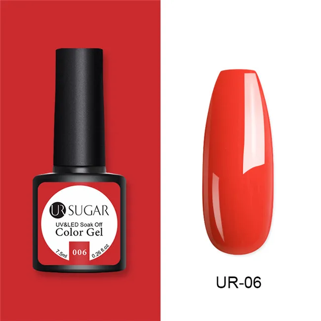 Ur Sugar, 7,5 мл, более дешевая цена, Цветной Гель-лак, высокое качество, замачиваемый, УФ светодиодный Гель-лак для ногтей, Базовое покрытие, не протирает верхнее покрытие - Цвет: UR-06