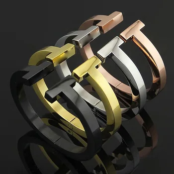 

Double T Thick Bracelet 18K Rose Gold T Thick Bracelet Titanium Steel Men and Women Bracelet