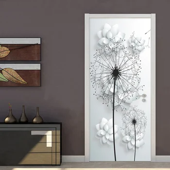 

Self Adhesive Renew Home Decor 3d Door Sticker Dandelion Print Art Waterproof Wallpaper Mural Wardrobe Renovation Decal Picture