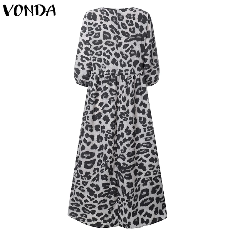 VONDA, женское платье, сексуальное, v-образный вырез, с леопардовым принтом, макси, длинные платья, женские, с высоким разрезом, для вечеринки, Vestidos размера плюс, 5XL