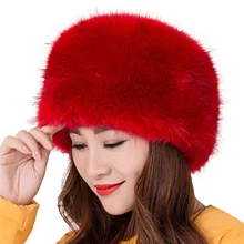 Женские зимние шапки из искусственного меха, Пушистая Шапка, повседневная однотонная женская теплая шапка, утолщенная шапка, модная шапка-ведро, зимние шапки для женщин