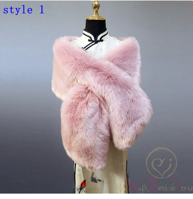 Women Fur Capes Champagne Wedding Bolero Faux Fur Stole Bridal Jacket Formal Party Shrug Walk Beside You Cape De Mariage style 1