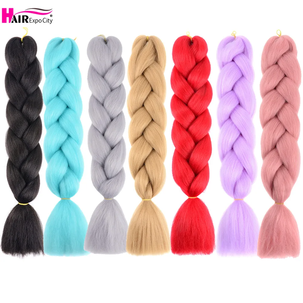24" 100g Jumbo Braids Hair Synthetic Braiding Hair Extensions Kanekalon Hair For Women 42 Pure Color Hair Expo City