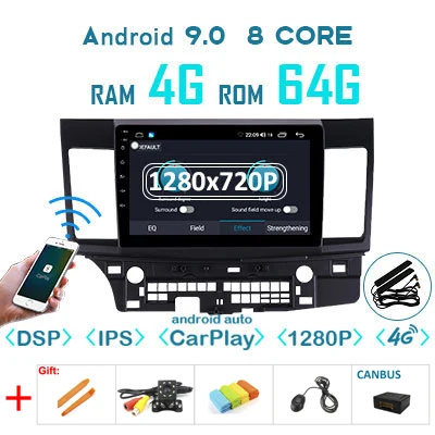 4G 64G Android 9,0 1280*720P Carplay Авто gps радио для Mitsubishi Lancer-ex 2008- мультимедиа DSP ips экран без DVD плеера - Цвет: 4G64G 1280 carplay-C