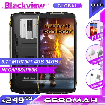 

Blackview BV6800 Pro 5.7" FHD IPS Screen IP68 Waterproof Smartphone IP69K MTK6750T 4GB 64GB Android 8.0 NFC Mobile Phone 6580mAh