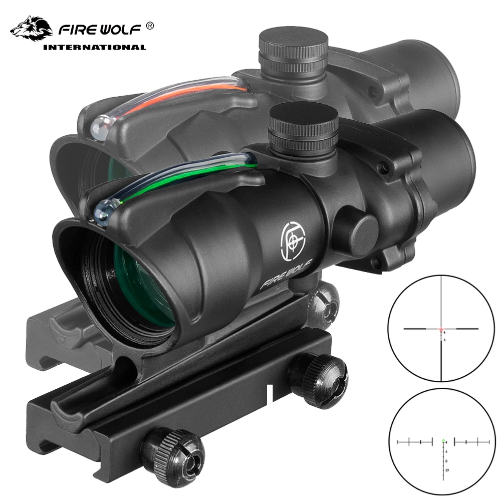 Fire Wolf Acog 4X32 Tactical RifleScope Real Fiber Green Red Dot Illuminated Etched Reticle Optical sight Crossbow for hunting