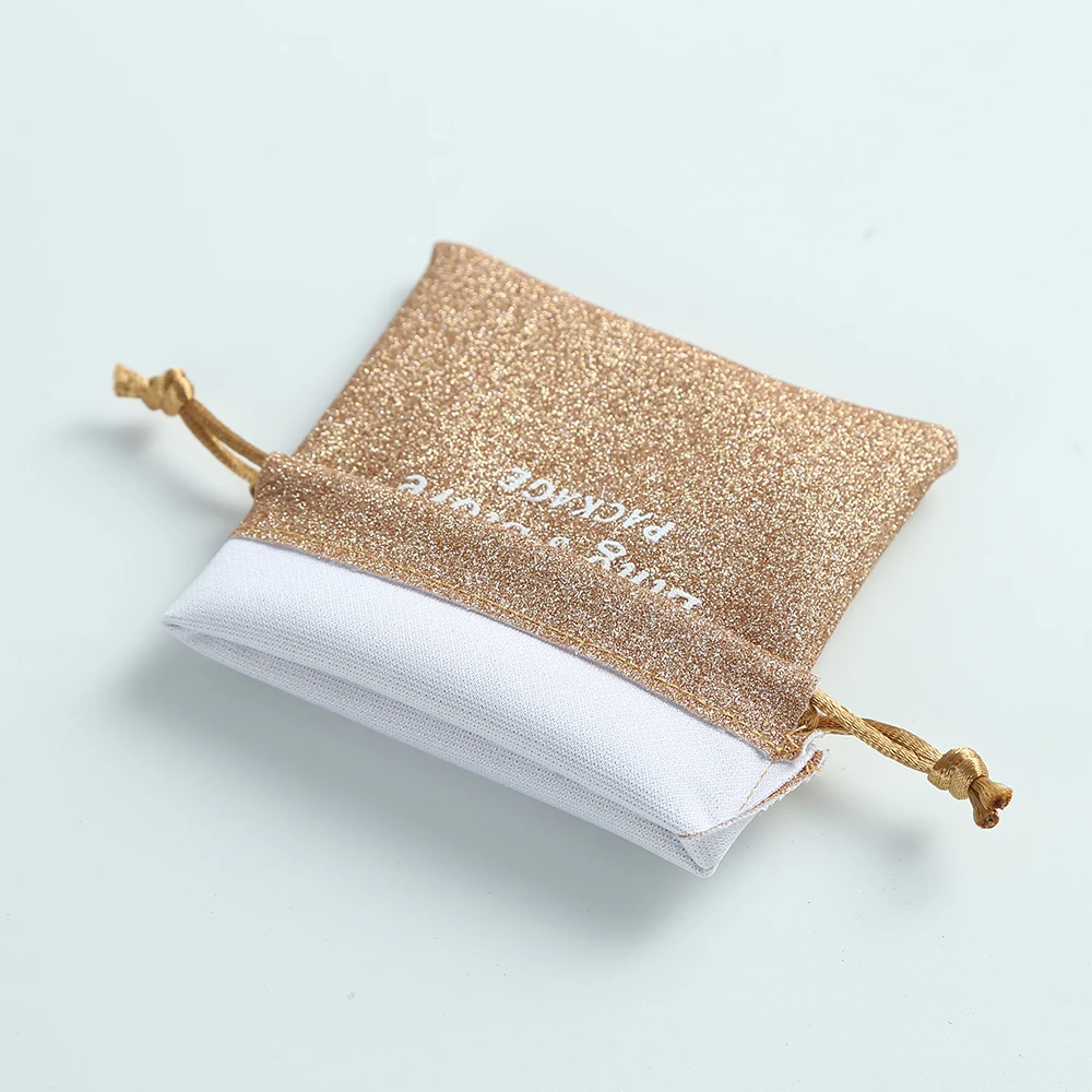 Sequins Wedding Drawstring Gift Bag Custom Logo Printed Small Jewelry Pouch for Earring Necklace Ring Packing Display Organizer