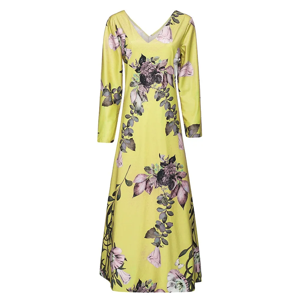 MISSOMO vestidos, макси платье, женское Повседневное платье размера плюс 5XL, женское платье с v-образным вырезом, с цветочным принтом, с длинным рукавом, свободные платья, платье для вечеринки 910