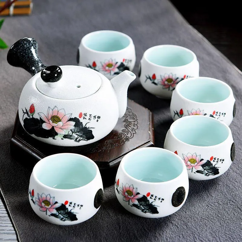 Details about  / Teapot 6 cups Set snowflake overglaze chinese ceramics Kung fu tea pot teacup