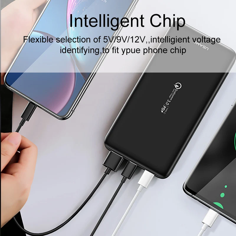 Najtaniej Szybki Bank mocy, USAMS 10000mah PD PowerBank do szybkiego ładowania QC 3.0 PowerBank typ C ładowarka USB do iPhone Xiaomi 9 Samsung