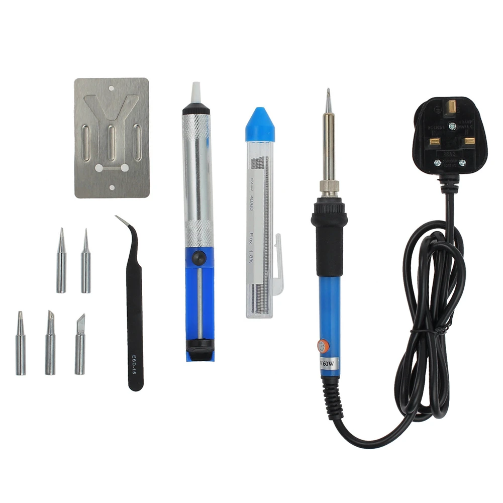 60W 10pcs Tin Wire Circuit Board Soldering Iron Kit Heat Resistance Electronics Welding Anti-skid Adjustable Temperature Repair