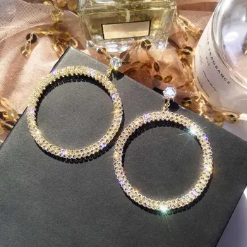 

Bling Bling Hyperbole Round Women Dangle Earrings Fashion Female Korean Simple Jewelry Circle Earrings