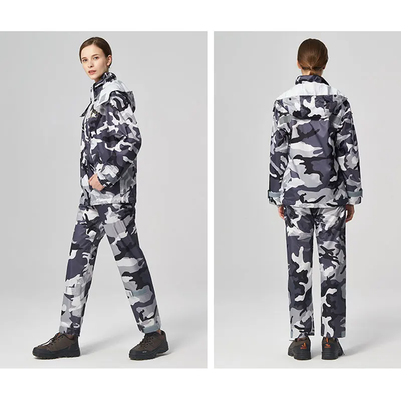 White camouflage Камуфляжный плащ для взрослых, водонепроницаемый дождливый день, дождевые штаны, пальто, Велоспорт, мотоциклетный плащ, прозрачное пончо - Цвет: White camouflage