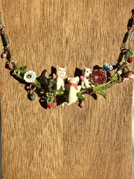 

designer small enamel colored glaze kitten spring day paradise butterfly strawberry cute four kittens short necklace