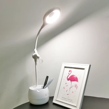 

Touch Switch 3 Modes LED Desk Lamp with Mini Fan Pen Holder Base Eye Protection Reading Dimmer Rechargeable USB Led Table Lamps