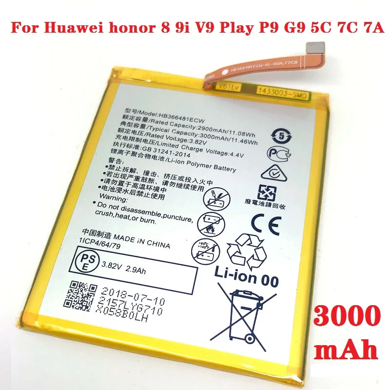 

Hot HB366481ECW Battery For Huawei honor 8 9i V9 Play P9 G9 5C 7C 7A Enjoy 7S 8 8E Nova Lite 3E GT3 y6 II p20 p10 P8 lite 2017