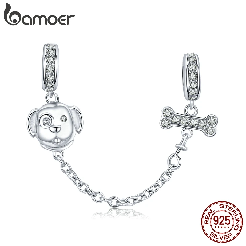 bamoer Dog and Bone Safety Chain with Silicone Stopper for Original Bracelet 925 Sterling Silver Jewelry Making SCC1434 bamoer Dog and Bone Safety Chain with Silicone Stopper for Original Bracelet 925 Sterling Silver Jewelry Making SCC1434