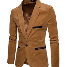 Осенний мужской брендовый пиджак, мужской однотонный вельветовый пиджак, Мужской Блейзер, модный тонкий мужской повседневный пиджак